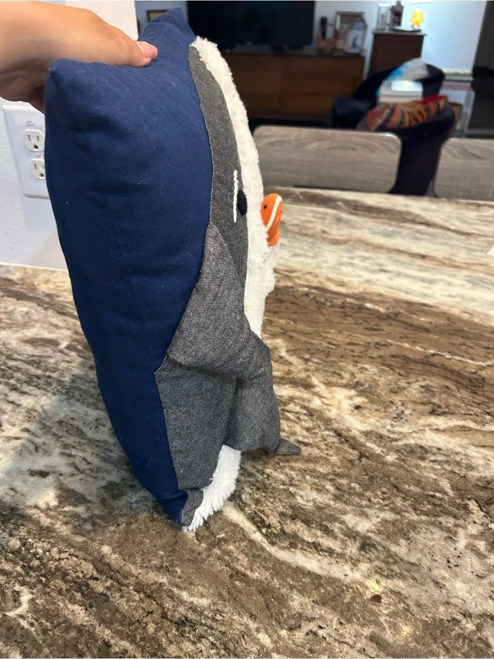 Pottery barn kids shark bite plush Throw Pillow with movable Fish a few stains
